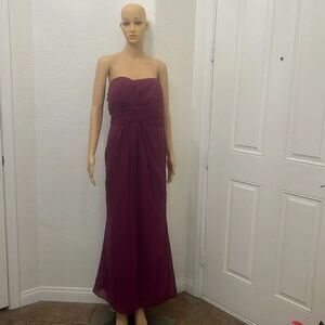 David’s Bridal Dress Sangria Maroon Long 💯 Polyester Strapless Gown Slimming